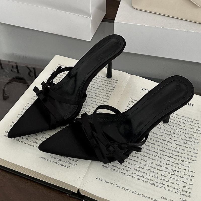 Fashion Elegant Bow Cross Tied Slippers Women Fashion Pointed Toe Thin Heel Slide Sandals Luxury Brand Designer Dress Shoe Zapatos Mujer