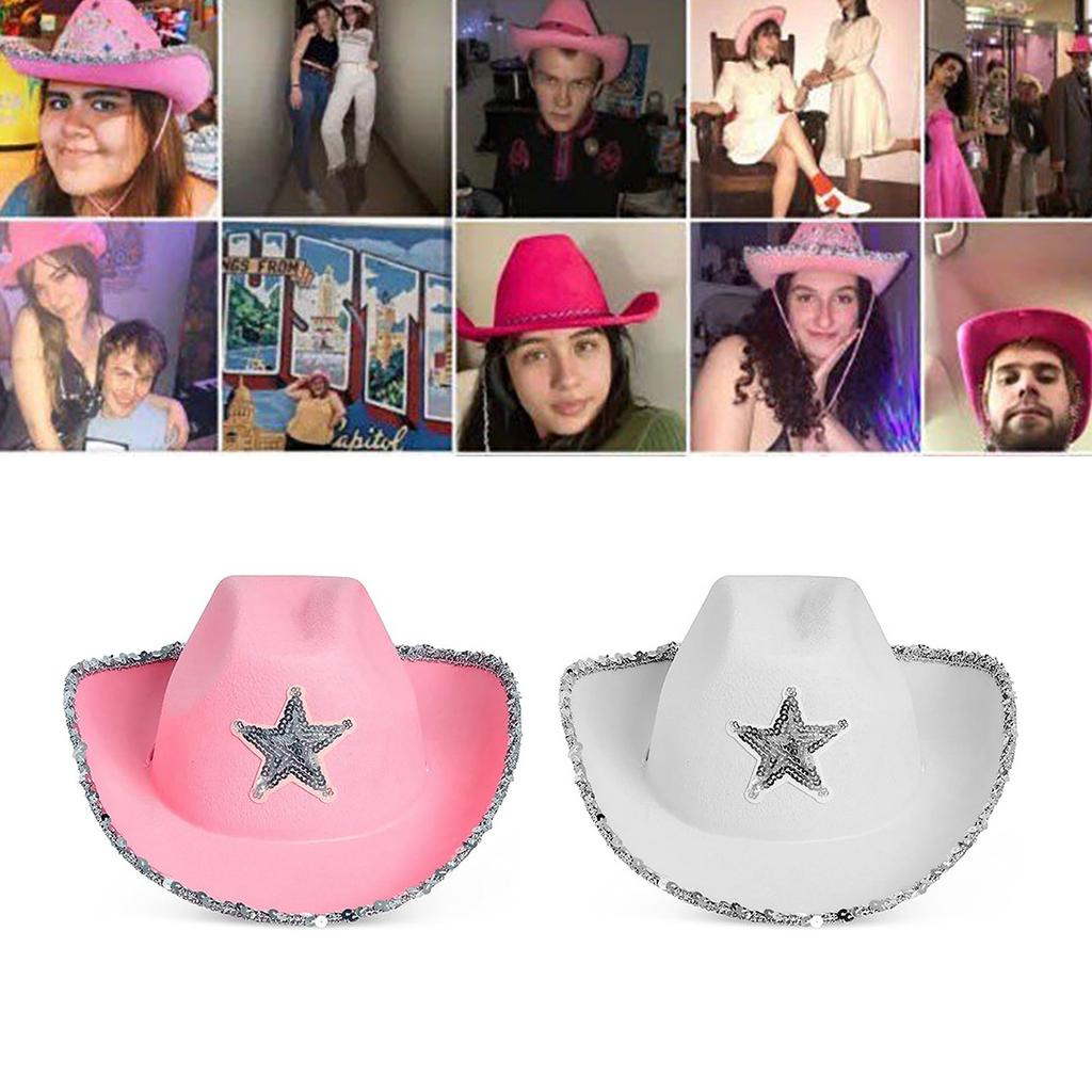 Felt Cowboy Hat Western Cowgirl Hat Costume Glitter Hats Cap for Kids Boys Girls