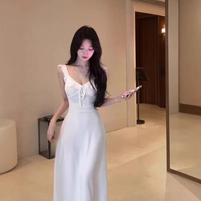 Elegant White Spaghetti Strap Backless Summer Dress for Women - Perfect for 2026 Beach Vacation
