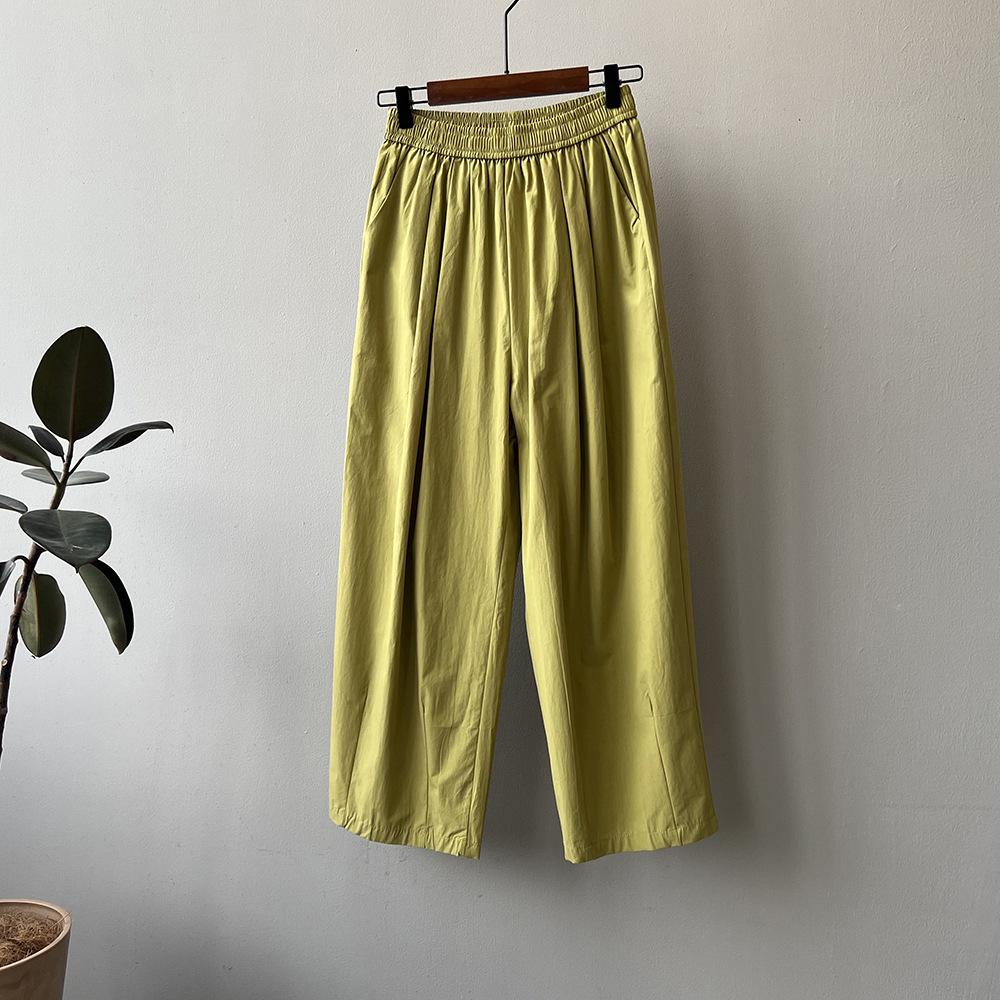 

Японские эластичные брюки Johnature с высокой талией, свободные, повседневные, женские, летние, универсальные, повседневные, укороченные брюки M зелёный