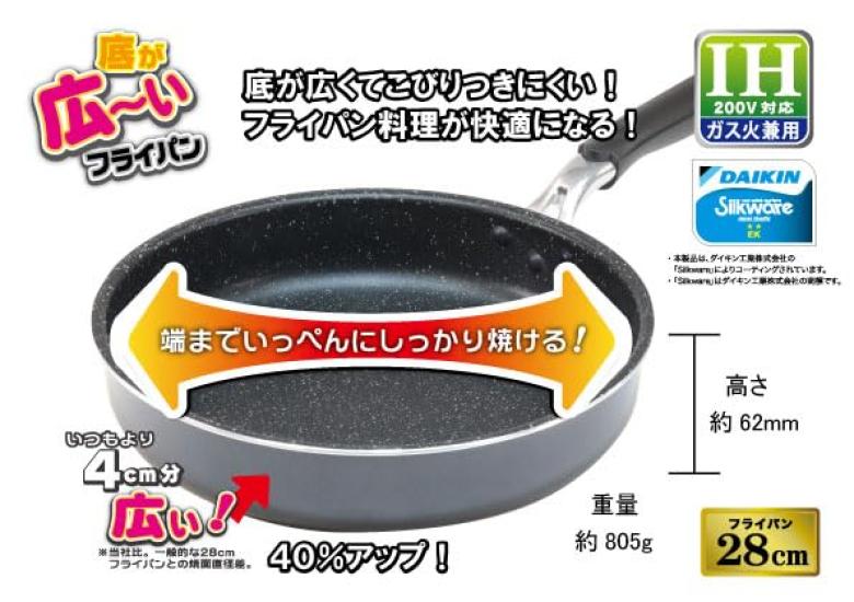 Nansen Japan 28cm Wide-Bottom Frying Pan - Induction and Gas Stove Compatible - Cooks Up To 8 Hamburgers At Once - Flanged Rim for Increased Strength