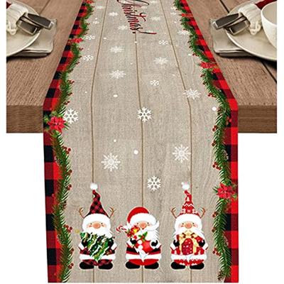 Christmas Table Runner Table Linen Buffalo Plaid Table Runner ,Holiday Winter Snowflake Santa Table Runner Home Party Decoration