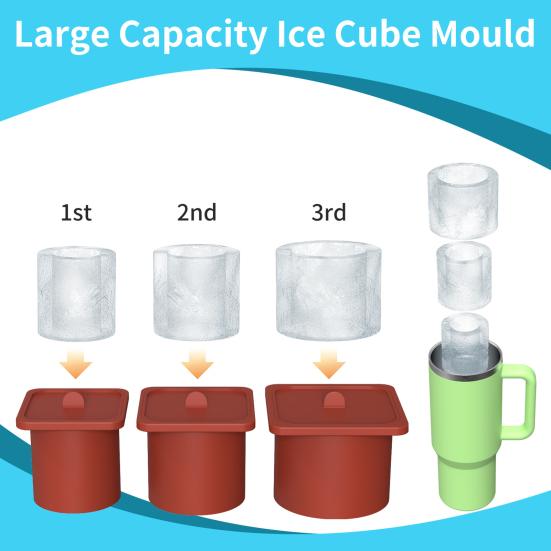

3 Pcs Silicone Ice Cube Tray for Tumbler Hollow Cylinder Mold with Lid Slow Melt 30/40 Oz Cup Ice Maker for Juice Tea Coffee Whiskey Cocktail чёрный