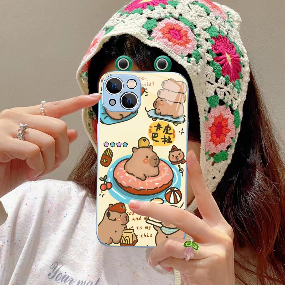 

Cartoon Capybara Phone Case Tempered Glass For iphone 14 13 12 11 Pro Mini XS MAX 14Plus X XS XR Fundas iphone 14 plus
