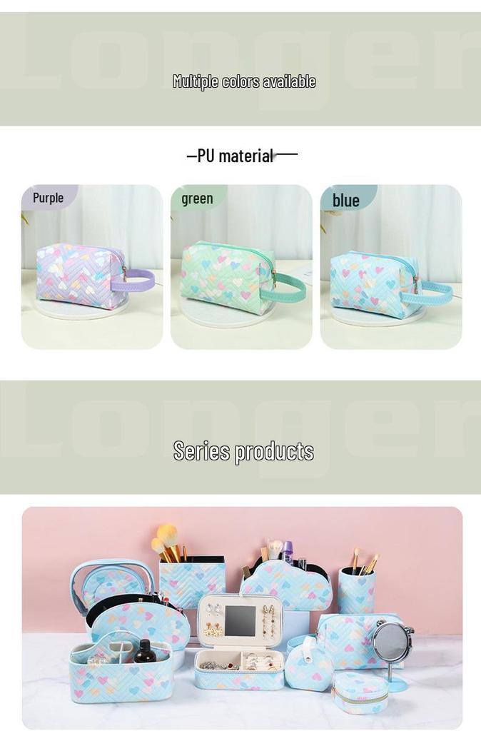 Heart Print Makeup & Toiletry Bag - Portable, Large Capacity, Multiple Colors