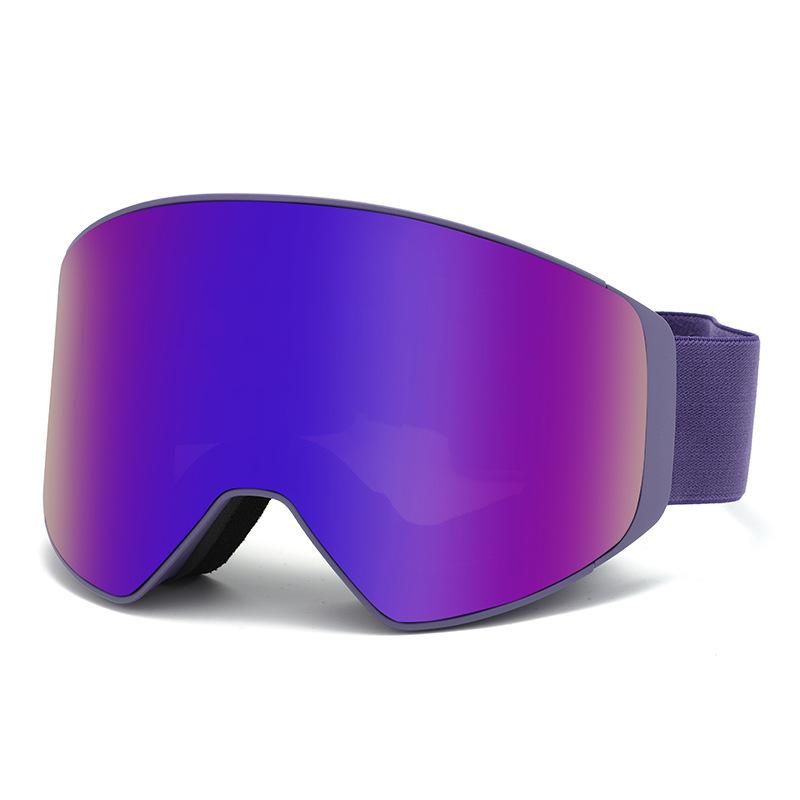 

New high-quality double-layer anti-fog mountaineering and skiing goggles, magnetic attachment for nearsighted individuals, anti-snow blind goggles Magnetic purple frame+Pur