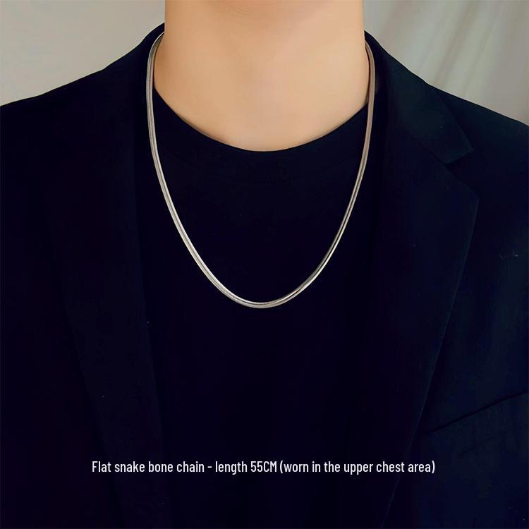 Men's Minimalist Titanium Steel Snake Bone Chain Necklace, Layered Hip-Hop Style