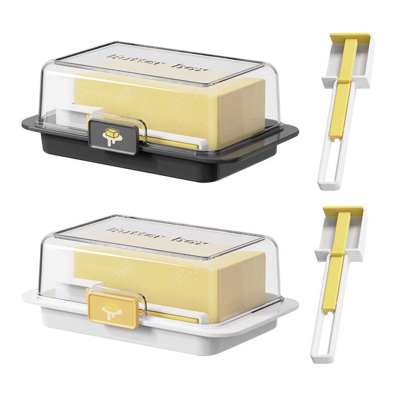 1pc Novelty Plastic Butter Dish with Cutter and Spoon - Food-Grade Freezer-Safe Unbreakable Cheese Keeper Multifunctional Butter