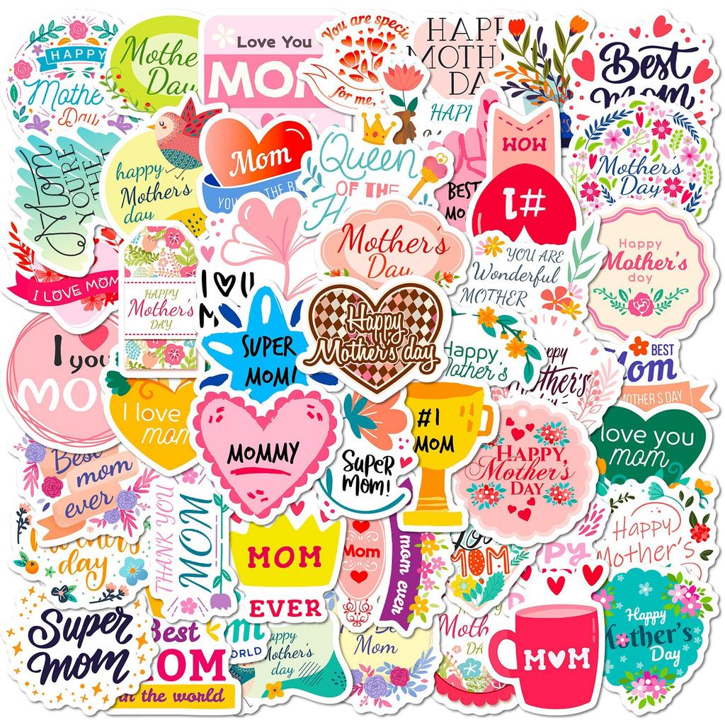 50 English Letters Mother's Day Stickers Thanksgiving Mother's Day Decoration Stickers Pink Series Graffiti Stickers