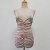 Celebrity Style Banquet Suspender Tube Top Pleated Design Champagne Skirt Dress Set Women