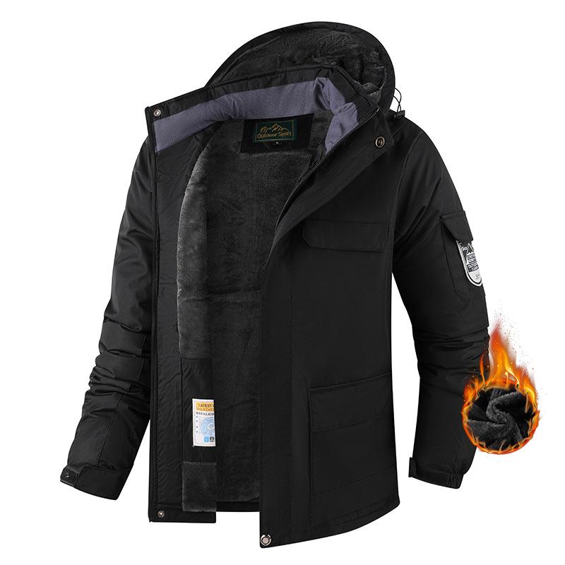 Warm Cotton Jacket for Men with Added Fleece and Thick Jacket for Men's Outdoor Big Size Hooded Jacket, Thick Design