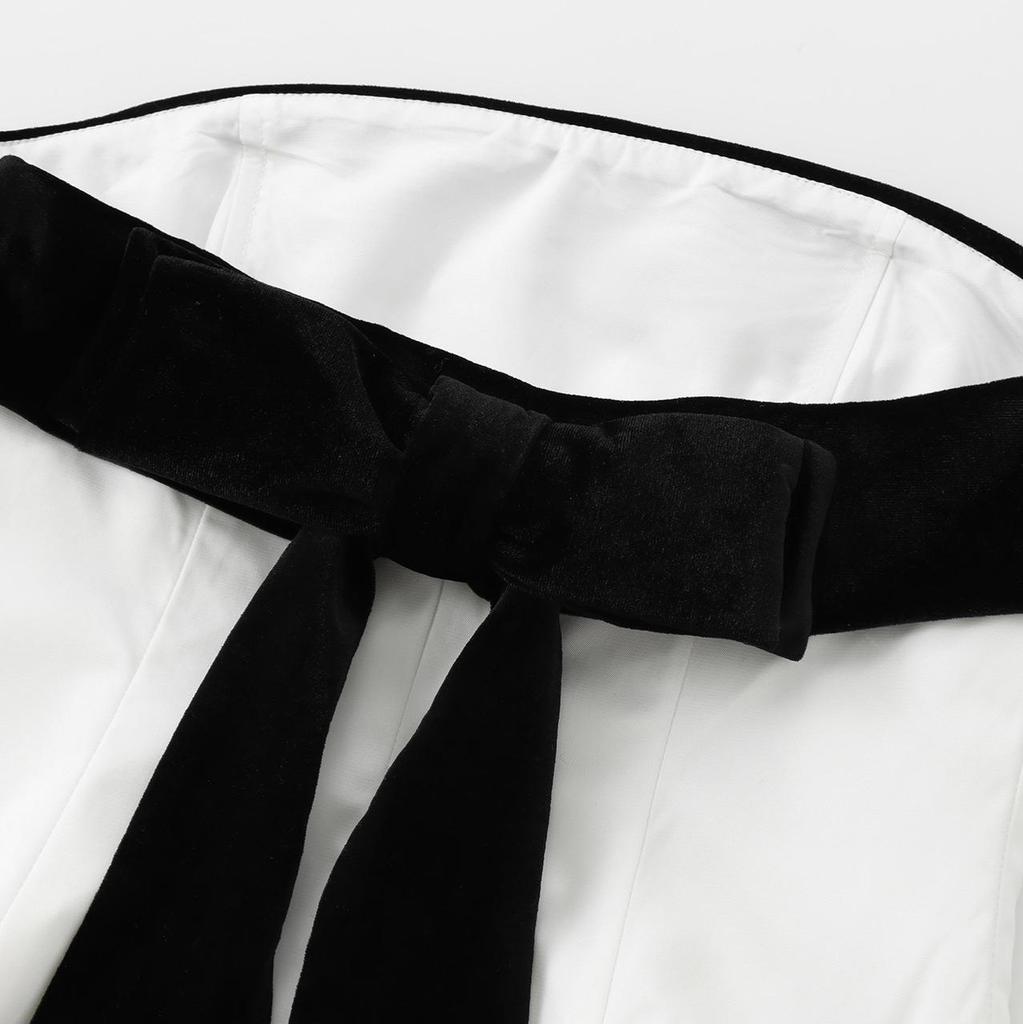 2025 Spring Women's European & American French Style One-Shoulder Bow Ribbon Color Block Bandeau Top