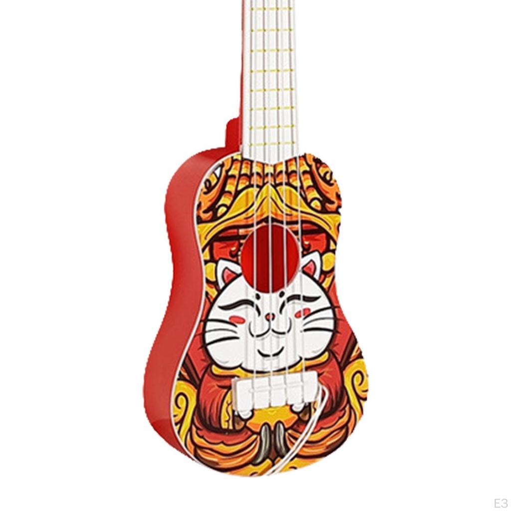 Simulation Ukulele Toy Acoustic Early Educational Tunable Cartoon 4 Strings for Kids Girls