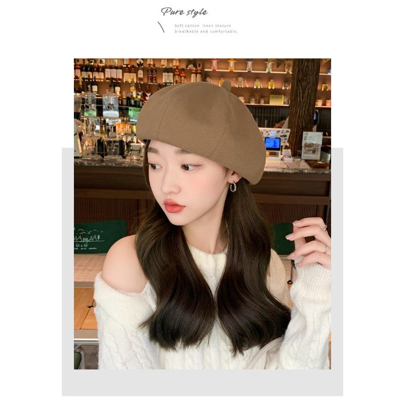 Black Beret Female Spring Autumn Painter Hat Female Small Octagonal Hat Big Headcircumference
