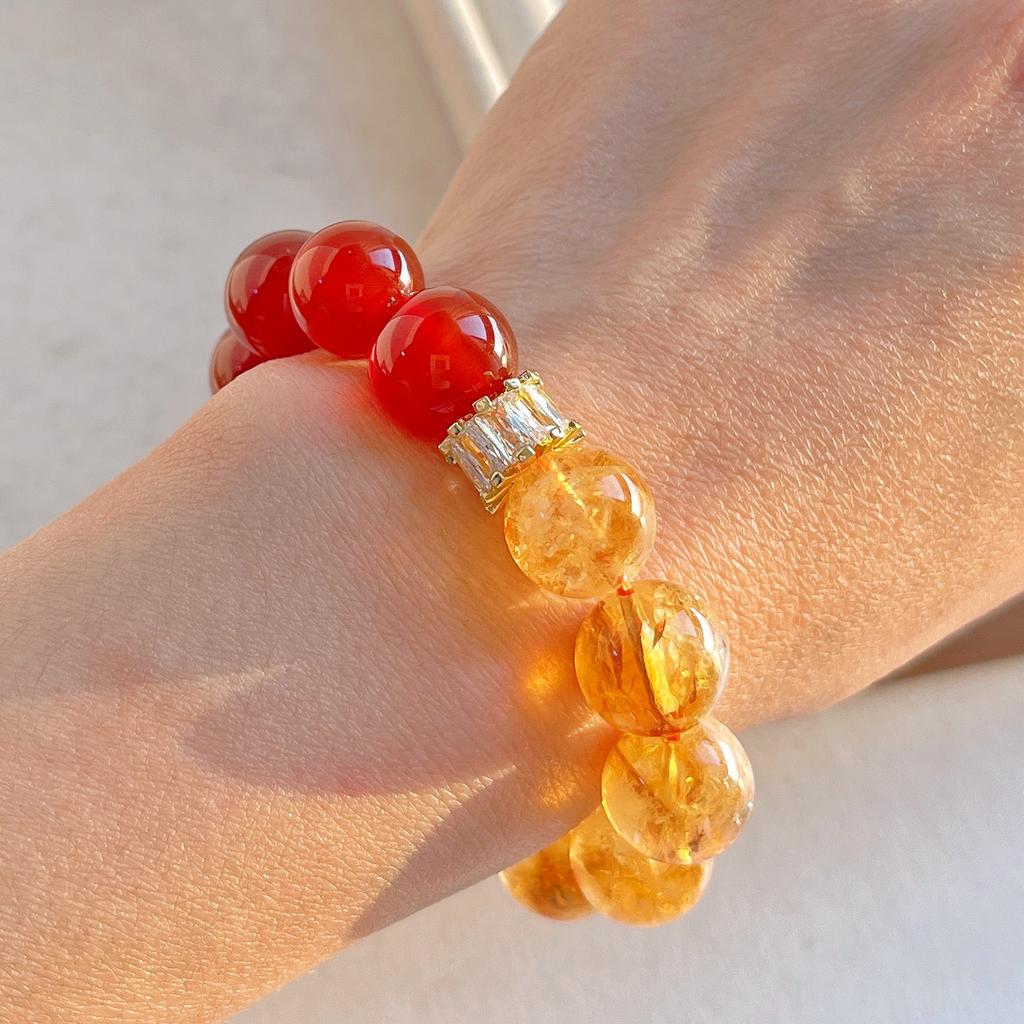 Large Particle Design Sense 12Mm Natural Citrine Chalcedony Bracelet Bracelet