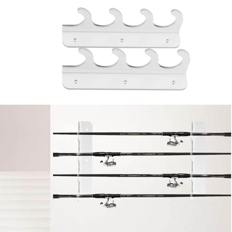 Stabile Acryl-Angelrutenhalterung Wandmontage Regal mit Zubehörhaken Tragbar für Heimorganisation Tägliche Nutzung