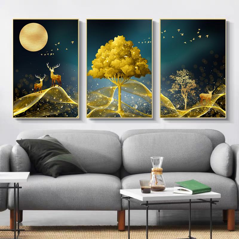 Goldren Tree and Deer Animals Wall Art Posters and Prints Wall Pictures for Living Room Nordic Style Home Decor Canvas Paintings