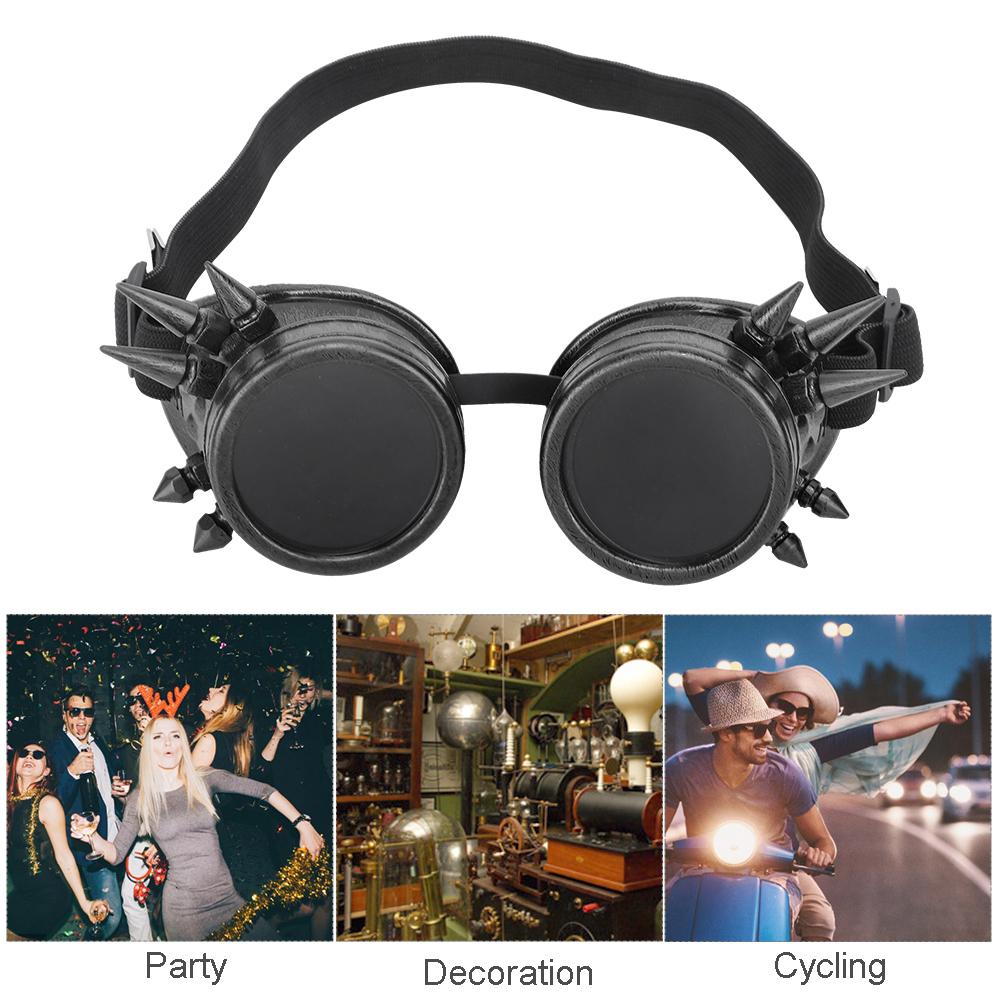 ABS Industrial Vintage Spiked Steampunk Unique Goggles Cycling Glasses Double Layer Windproof SunglassesBlack