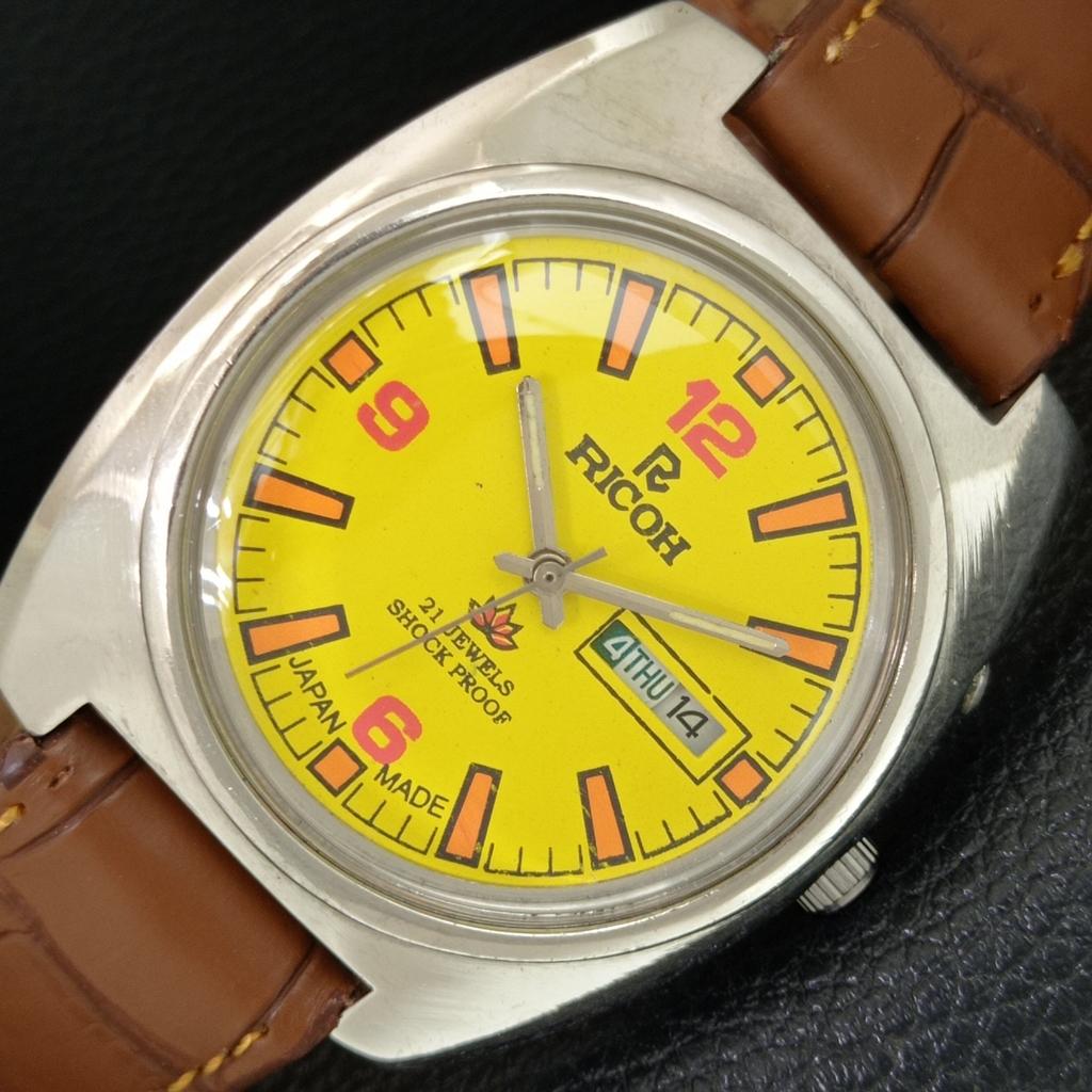 VINTAGE RICOH R31 AUTOMATIC JAPAN MENS YELLOW COLOR DIAL WATCH a707732-1