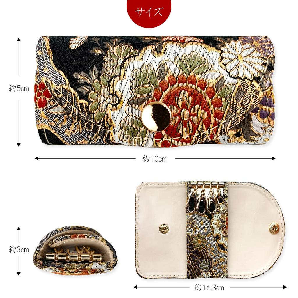 Key Nishijin 4 Smart Key Compact Key 4 Row Key 4 Row Key Gold Michinaga and Chinese Crane [leo&aoi] Case, Textile, Women's, Rows, Key, Trifold,