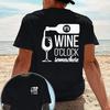 Wine O'Clock Graphic Tee for Men Double-Sided Print Cotton Short Sleeve Casual Shirt for Wine L