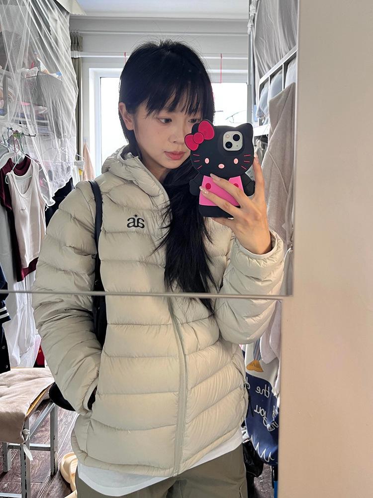 

Women s White Duck Down Ribbed Brand Winter Jacket - Short, Lightweight, Letter Print, Casual 2025 Edition Large сірий колір