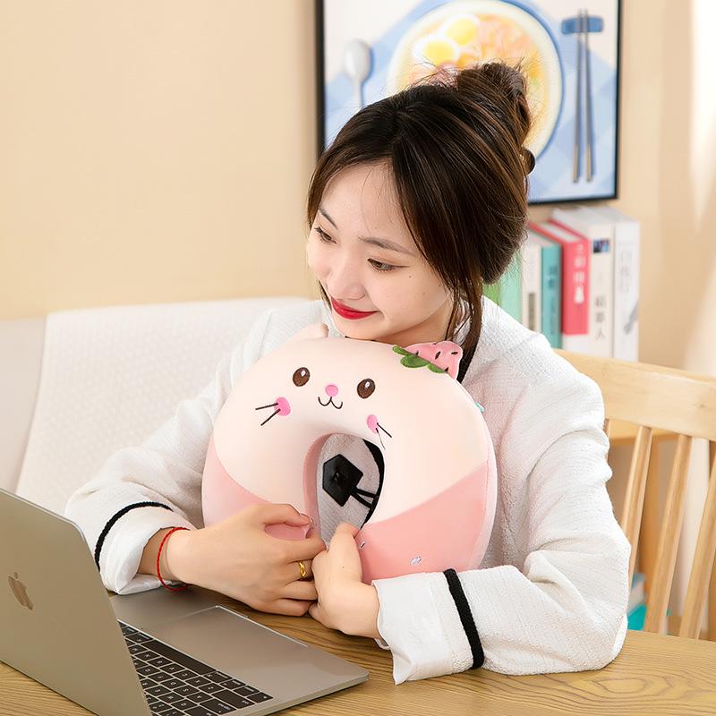 Customizable Cartoon Embroidery U-Shaped Memory Foam Neck Pillow for Travel & Home