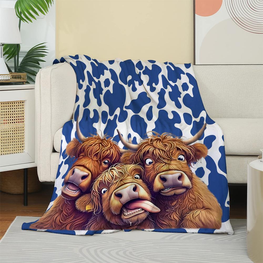 1PC Cute Highland Cow Blanket Funny Cow Pattern For Boys Girls Anniversary Birthday Gifts Festival Gifts Blankets All Season Use