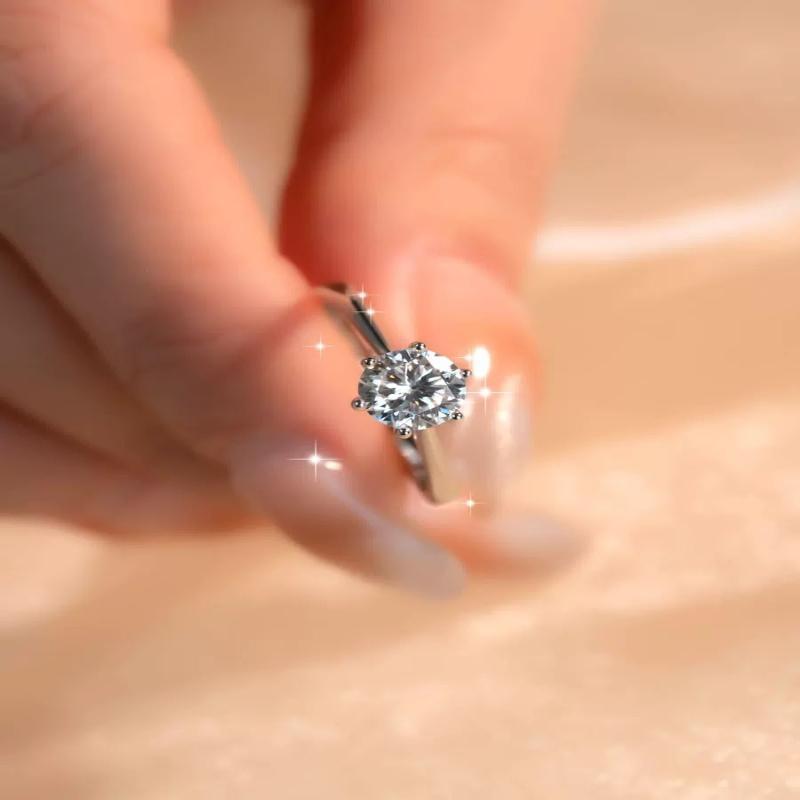 Six-Claw Round Cut Diamond Ring, Minimalist Promise Ring For Women'S Daily Wear