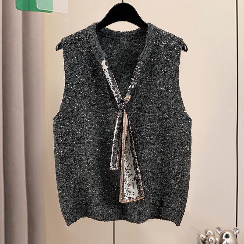 

Elegant Wool Blend Sequin Knit Vest One Size