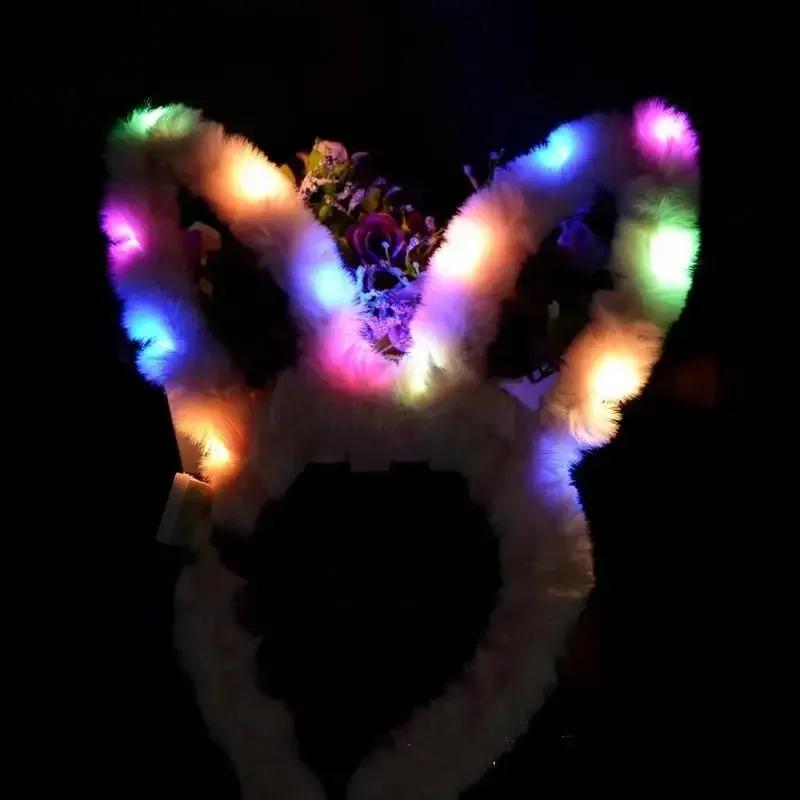 Glowing Plush Rabbit Ear Plus Light Rabbit Ears Headband Halloween Christmas Headdress Luminous Toys