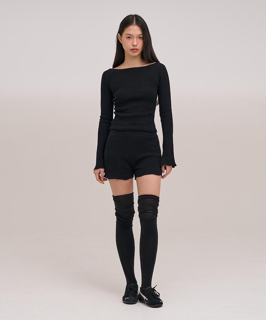 Jolliangbol Pointelle Wrapped Knit Shorts (Black)