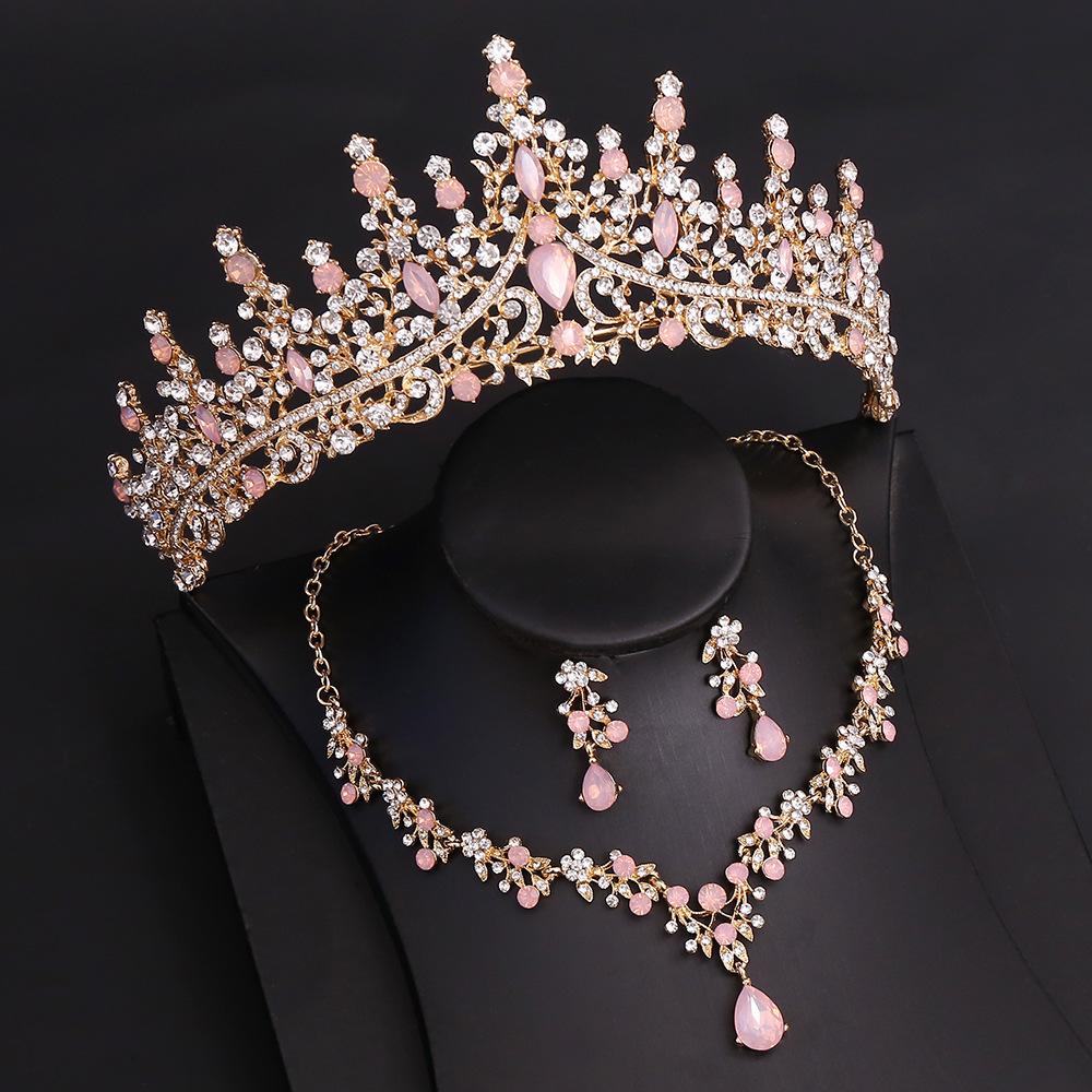 DIEZI Baroque Bridal Opal Crystal Crown Princess Queen Luxury Water Drop Tiaras Necklace Earrings New Wedding Party Jewelry Sets
