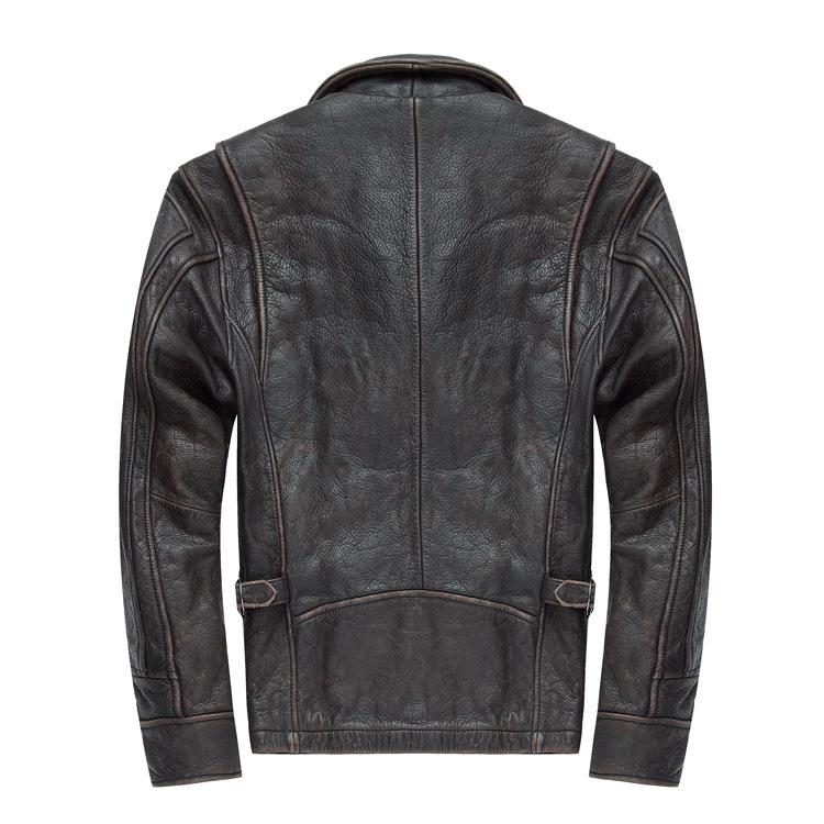 Men's Distressed Cowhide Leather Motorcycle Jacket - European & American Style
