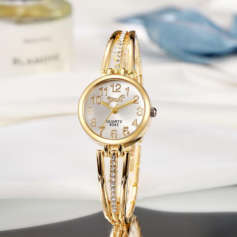 Stylish Women's Korean Rhinestone Steel Band Quartz Watch with Bracelet Bangle