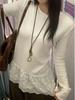 Women's Long Sleeve White Lace Trim Base Shirt - Korean Style Autumn/Winter 2025