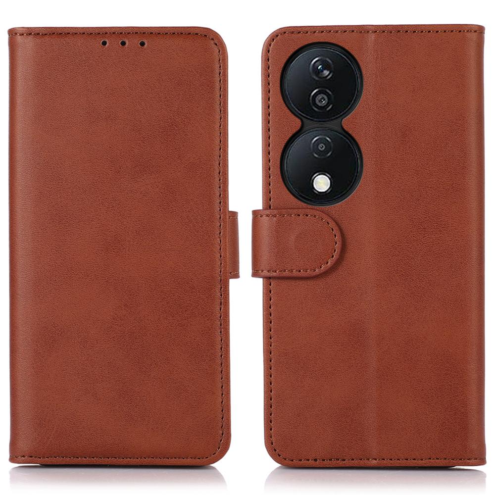 

For Honor X7b 4G/90 Smart/Play 50 Plus 5G Phone Wallet Case Cowhide Texture PU Leather Cover Brown