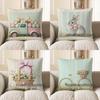 Home Decor Easter Truck with Eggs and Flowers Pillow Cover Pattern Cushion Cover Suitable for Sofa Bedroom Car Pillow Cover
