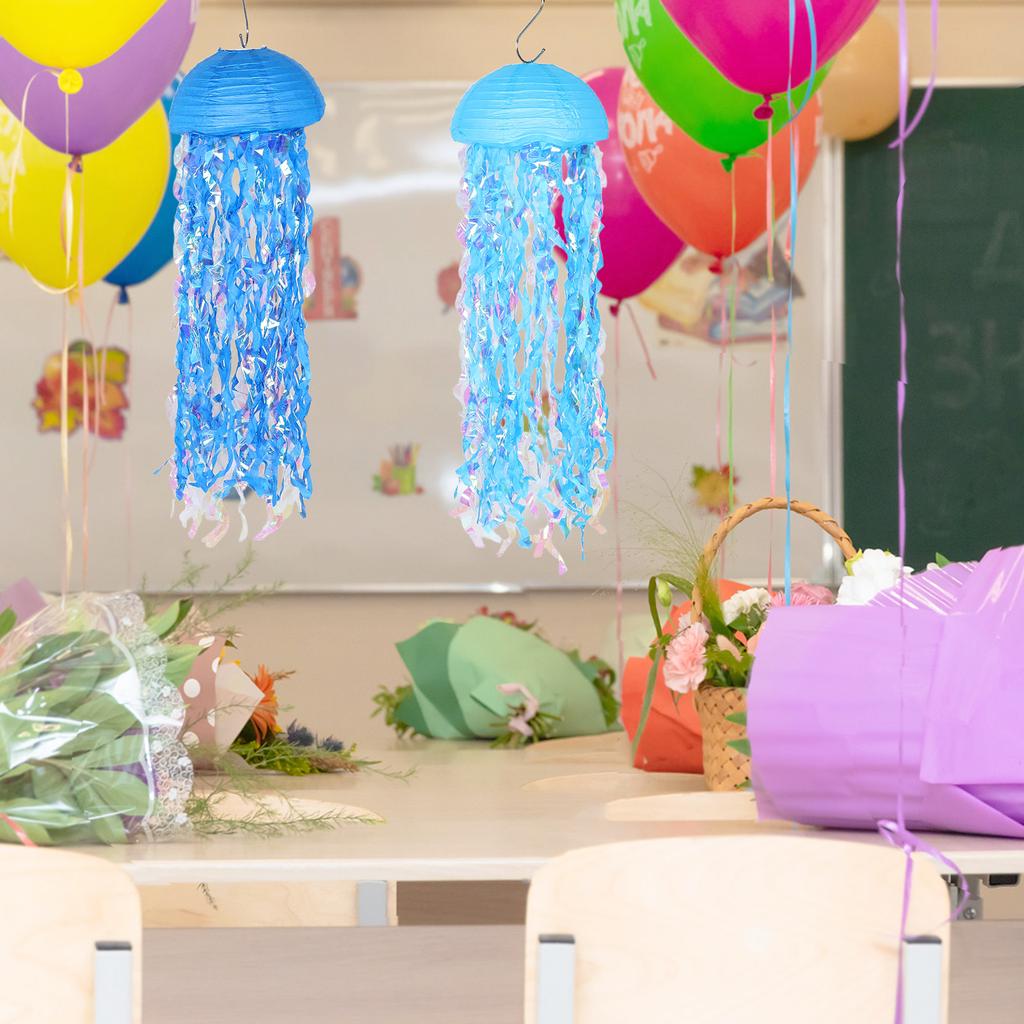 6Pcs Jellyfish Paper Lanterns Hanging Ocean Decor Mermaid Theme Gradient Lights for Under The Sea Party Indoor Outdoor Use