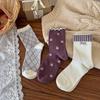 Songmu Plum Fruit Purple Series "Boneless Socks, Middle Socks, Korean Girls, Bow Piles Of Socks