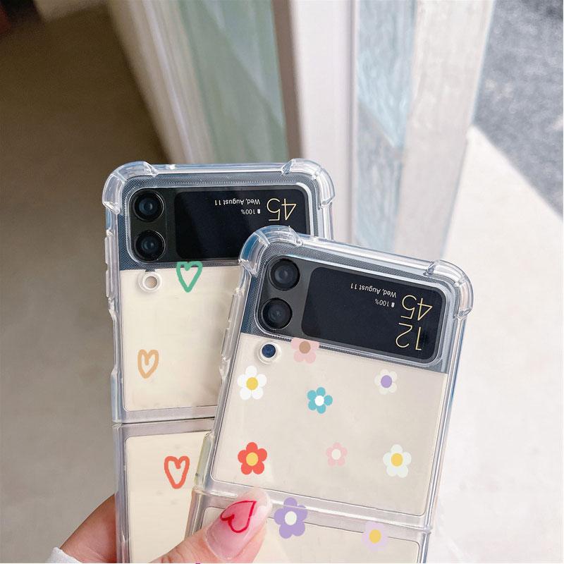 Hülle für Samsung Galaxy Z Flip 3 5G Funda Z Flip 4 Luxus Klar PC Hart Stoßfest Rückseite Handy Coque Liebesherz