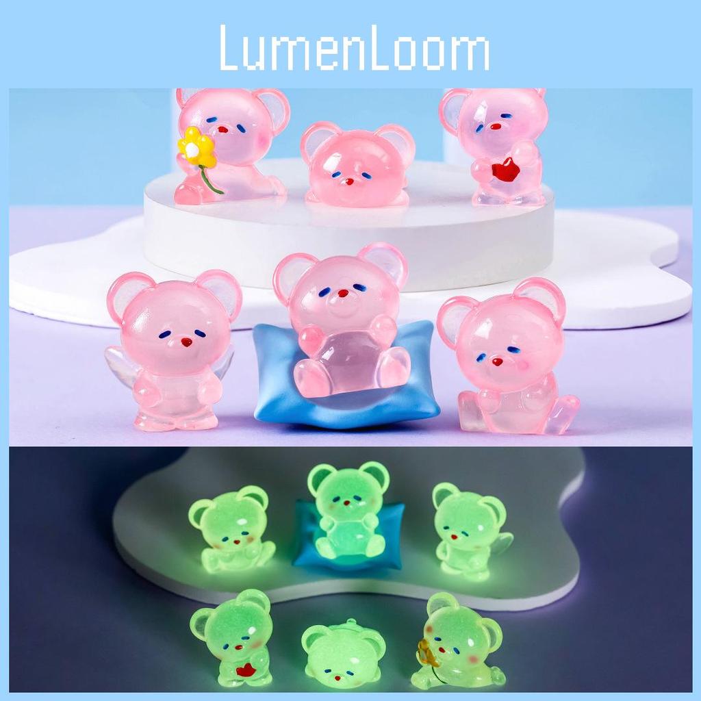 Adorable Miniature Luminous Bear Figurine Resin Garden Decoration Cute Desktop Ornament