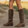 Damen Europäische Größe Holzabsatz Bestseller Western Cowboy Stiefel Kniehoch Neu Bedruckt Slipper High Heel Lederstiefel