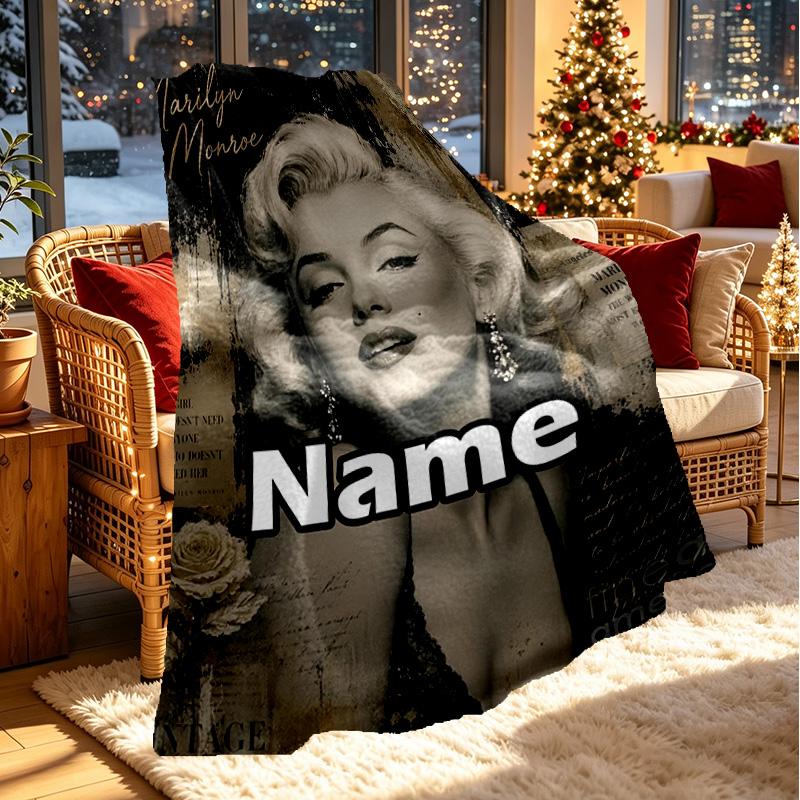 Custom Name Personalized Marilyn Monroe Print Blanket, Home Decor, Bedroom, Sofa, Camping, Couch, Gifts for Birthday ChristmasEnthusiasts