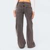 Women's Side Striped Bow Tie Jeans Boyfriend Low Rise Baggy Denim Pants Casual Straight