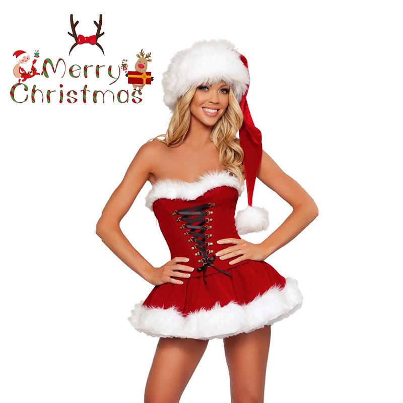 Christmas Women Sexy Dress Cosplay Costume Santa Claus Outfit Xmas Shoulder Off