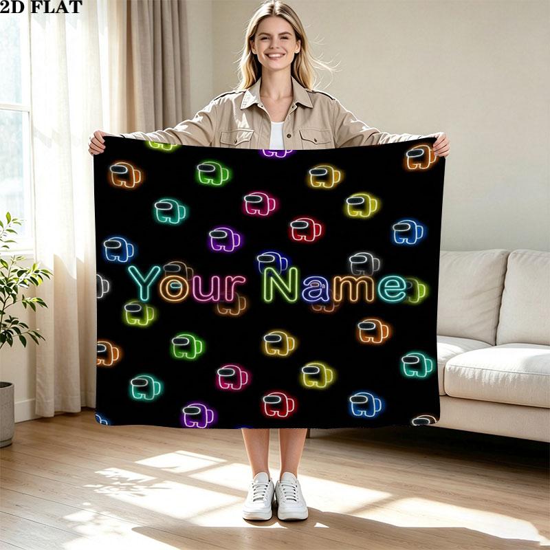 1PC Among Us Custom Name Patterned Flannel Blanket Suitable For All Seasons for Home Decor Warmth and Comfort Gifts Holiday Present