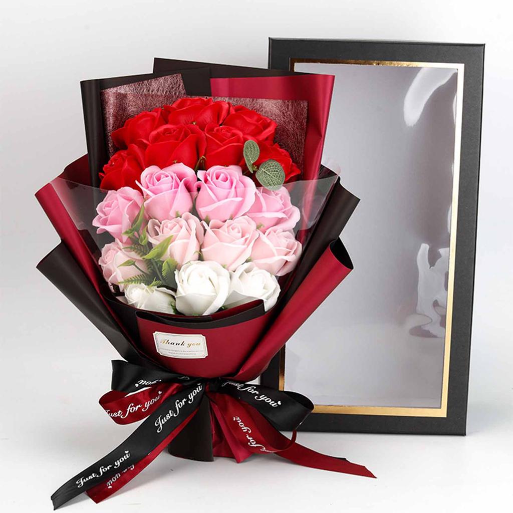 18pcs Soap Flower Bouquet Artificail Roses Forever Flower with Box Practical Valentine's Day Mother's Day Gifts Home Decoration