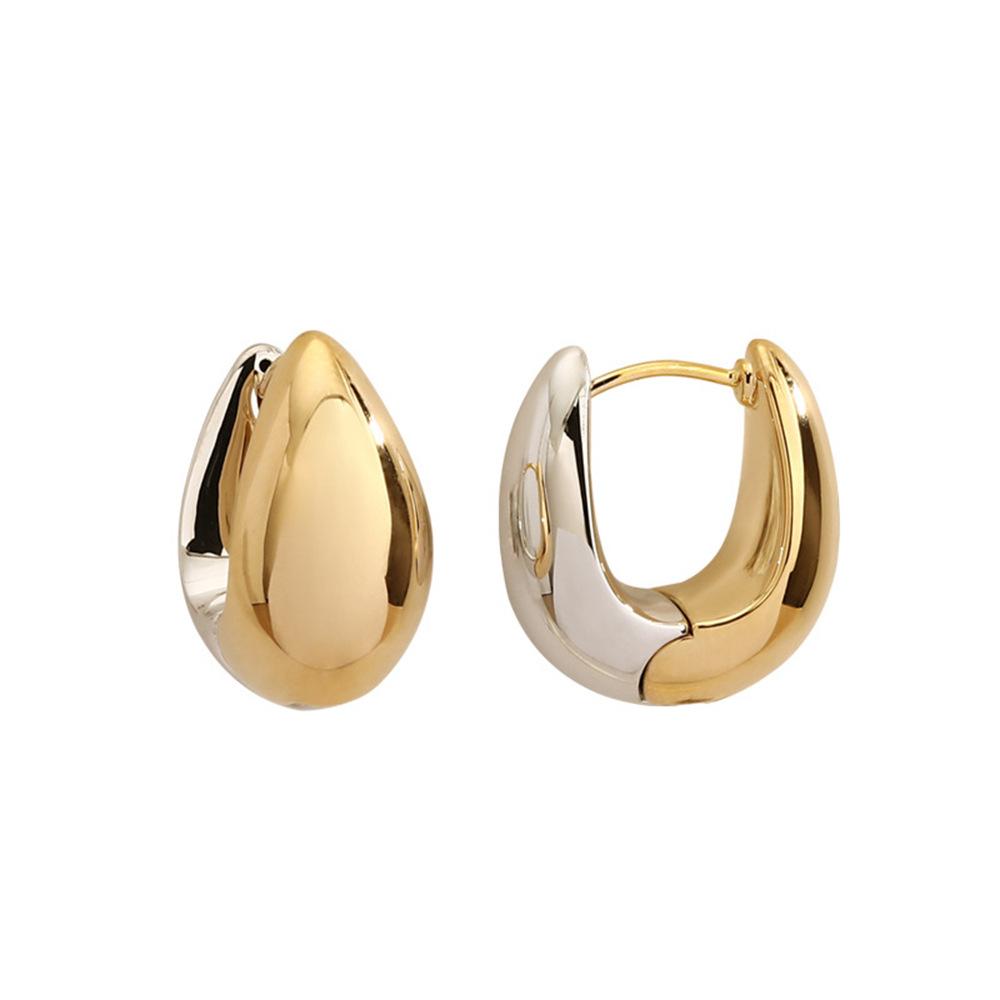 Gold and silver two-color water drop earrings s925 sterling silver simple and fashionable U-shaped double-sided wearing ear buckle earrings
