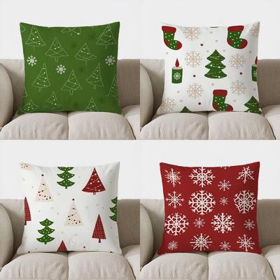Home Decor Christmas Trees & Snowflakes Throw Pillow Pattern Cushion Cover Suitable For Sofa Bedroom Car Pillow Cover